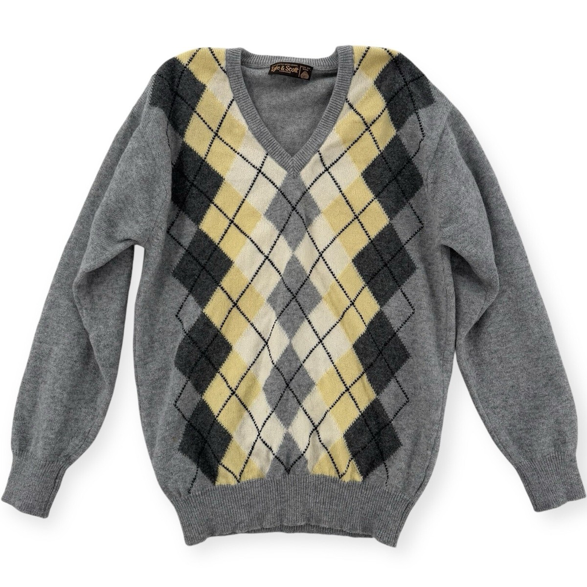 トップス Vtg Lyle&Scott Cashmere Argyle Sweater Lyle & Scott Argyle Sweater Womens Small Gray Lambswool V