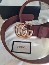 Gucci Belt GG Marmont Brown Cuir Leather Brass Buckle, 110 cm- 38/40 waist