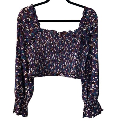 Band of the Free Linaelle Purple Floral Smocked Crop Top Medium