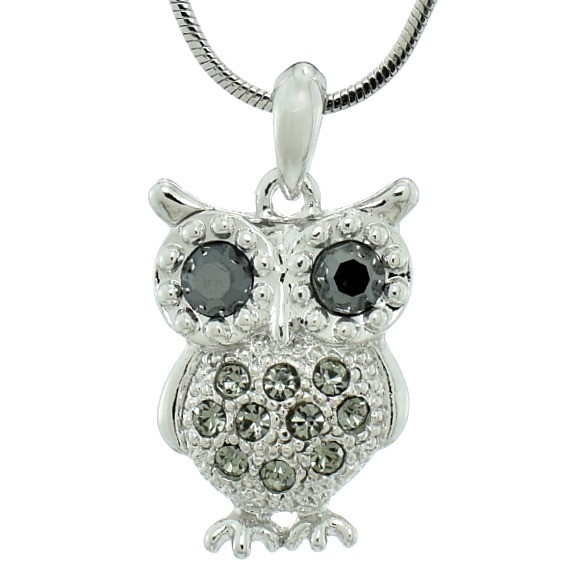 Swarovski Crystal Owl Pendant Black Necklace - Wise Smart Symbol