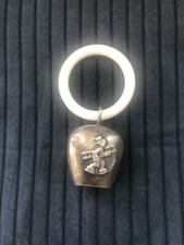 Vintage Silver Boy w/Ladder Bell Rattle With Teething Ring Decoration   