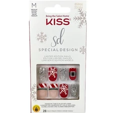 NEW Kiss Nails Limited Edition Glue Manicure Medium French Santa Red Christmas