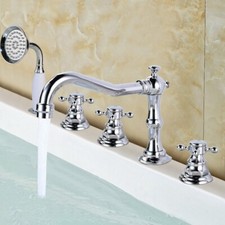 Deck Mounted 5 Hole Chrome Brass Bathroom Roman Tub Faucet Set With Hand Shower