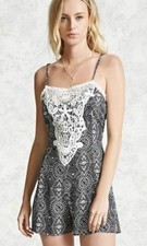 New Women Forever 21 Woven Tribal Print Dress Blouse Embroidered Lace sz Large L