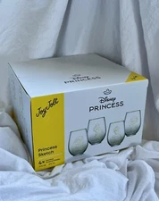 Joy Jolt Disney💫Princess Sketched Stemless Drinking/Wine Glasses Set Of 4 NIB