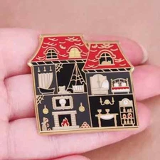cute haunted house enamel pin