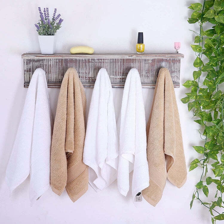 Rustic Wood Towel Hooks, Wall Mounted Floating Display Shelf Rack