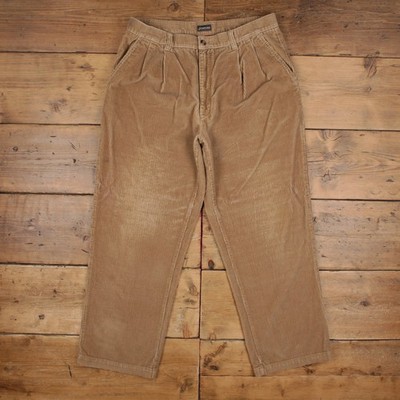 Vintage St Johns Bay Cordhose Hose 38x32 Herren Beige Plissee Jumbo Cord