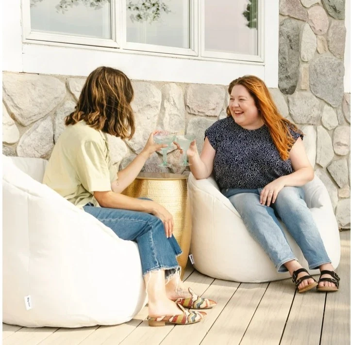 Silla Bolsa Frijoles Impermeable Exterior Milano, Vinilo Marino Blanco, Tela, 2.5 pies Foto 2 de 4