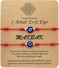 Evil Eye 7 Knot Lucky Bracelets for Women Men Adjustable Lucky Amulet Black Red 