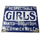 Vintage Girls Wanted Sign - Biscuit Department Porcelain Gas Pump Sign