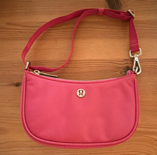 Lululemon Pink Crescent Shoulder Bag, Silver Hardware, Zip, Adjustable Strap