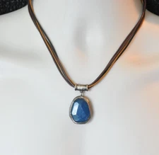 Vtg Retired SILPADA Blue Jade Sterling Silver Leather Cord Necklace CC23