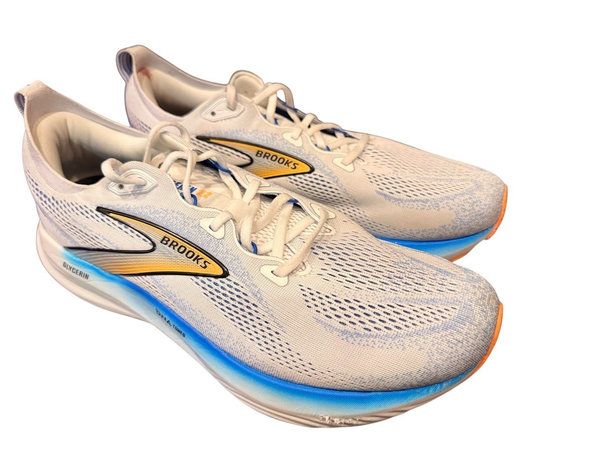 Size 11.5 - Brooks Glycerin 22 White Cobalt Orange Brooks Glycerin 22 White - Orange - Green Blue Slate – Fit2Run main image 4