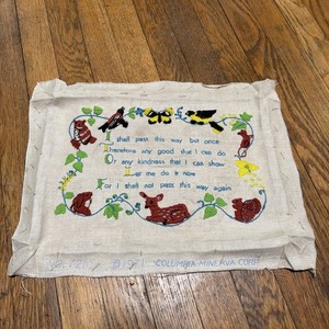 Erica Wilson Columbia Minerva Crewel Completed "I Shall Pass..." Sampler 7210