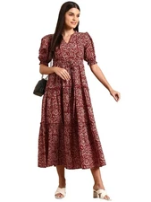 GoSriKi Women's Cotton Blend A-Line Printed Dress