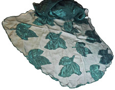 LIZ CLAIBORNE Green Leaf Leaves Unique Shaped Scarf Accent Shimmer Sheer Vtg