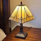 Lighting Tiffany Style Mission Table Lamp with Vintage Stained Glass Decor