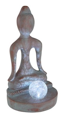 GLOBO Solarleuchte Kunststoff bronzefarben, LED - Buddha sitzend mit Kugel, 30 c