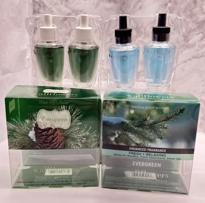 Bath Body Works & White Barn Wallflower Refills - Evergreen - 2 Packs/4 Bottles