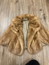 Vintage Genuine Fur Stole Wrap Shawl Lined Elegant Brown Tan FLAWS One Size