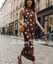 ZARA WOMAN NWT SS26 POLKA DOT KNIT DRESS BROWN 9598/020/087