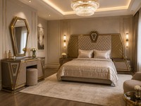 Stilvolles Schlafzimmer-Set Mit Bett, Schminktisch, Spiegel & Hocker