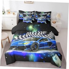 Blue Racing Car 7 Piece Bedding Set Size Extreme Sport Twin Black Blue