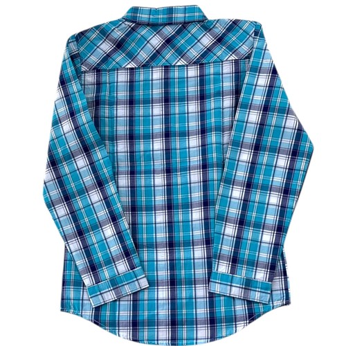 Casual Shirt Boy's Size 10 Green Blue White Plaid Pattern Pocket Long Sleeve - Picture 3 of 8