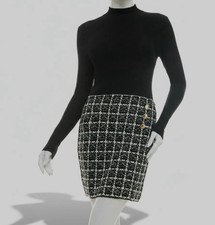 Bcx Juniors' Women's Black Combo Tweed-Skirt Long-Sleeve Dress Size: L