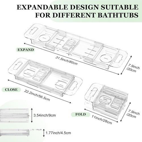 Bandeja de bañera expandible Carrito Bandeja de bañera plegable Bandejas de mesa de baño de acrílico - Imagen 2 de 9