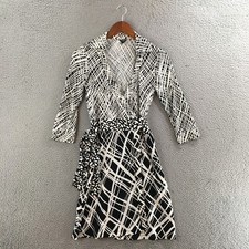 Ann Taylor Wrap Dress Women 2P White Polyester Blend Long Sleeve Collared Casual