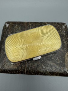 German .935 Silver and Yellow Guilloché Enamel Art Deco Cigarette Case, 92 grams