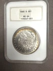 1880 S Morgan Silver Dollar NGC MS64  crescent, rainbow toning Old NGC Holder