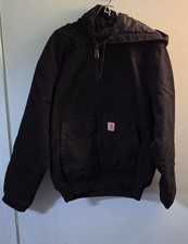 Carhartt Jacket Mens Large Black Quilted Canvas Hooded 104050