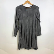 Lou & Grey for Loft Black White Plaid Long Sleeve A-Line Dress Women's Size M