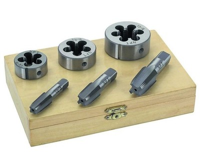 6pc Pipe Tap & Die Set 1/4'' 3/8'' 1/2'' NPT Threading Kit Steel Plumbing Tool Set