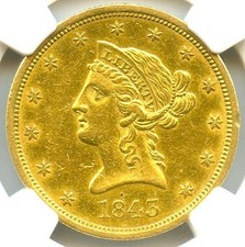 1843-O $10 Gold Liberty Eagle, NGC AU55, Very Attractive Flash, Free Shipping!