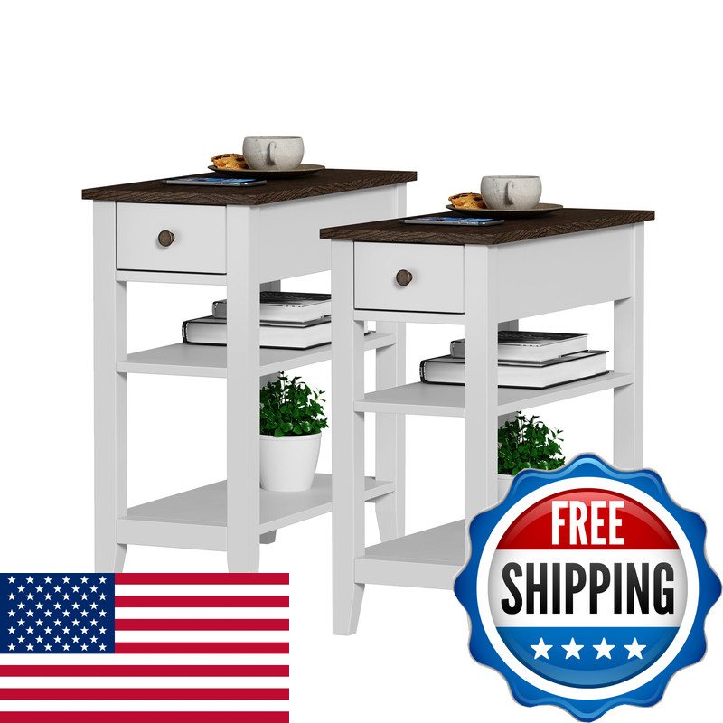 Choochoo Side Table Living Room Set Of 2 Narrow End Table Drawer And Shelf