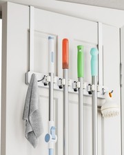 Over the Door Broom Holder, Mop and Broom Holder Door Mount, Hanging Organize...