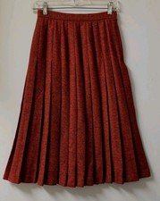 Vintage 60's Wool Tweed Red Black A-Line Pleated Skirt XS