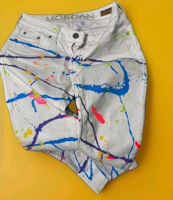 VTG Morgan de Toi x dELiA*s Paint Splatter Jeans White Y2K 90s Size 7/8R-sz29
