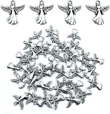 40Pcs Guardian Angel Beads Silver Angel Charms Pendants for Jewelry Making Metal