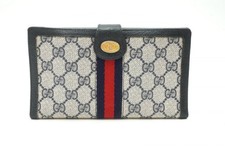 Old GUCCI Vintage Shelly Line Tri-fold Wallet GG Plus PVC Leather Navy 5425k