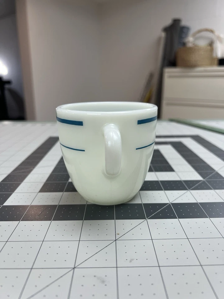 VTG Pyrex Cafe Diner Mug Blue Stripes White Milk Glass 723-37 - Sold Sep! - Image 3 of 4