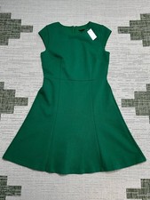 Ann Taylor Fit And Flare Dress Womens 8 Green Lined Round Neck Back Zip New