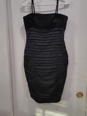 Calvin Klein Black Ribbon Layered Satin Dress Size 6 Removable Straps