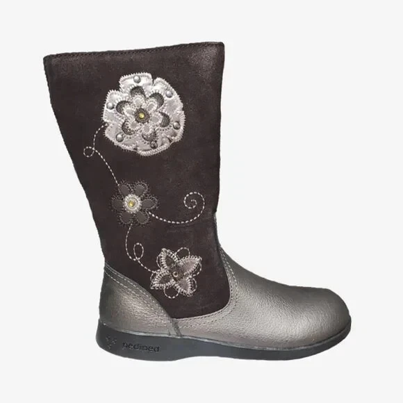 NUEVO Pediped Niño Paula Bronce y Chocolate Marrón Bordado Alto Cremallera Bota Foto 3 de 4