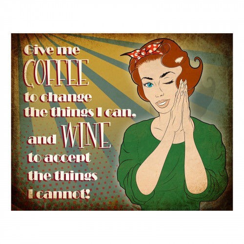 Primus Novelty Metal Wall Plaque / Sign ""Give Me Coffee and Wine"" PH1005 25x20cm