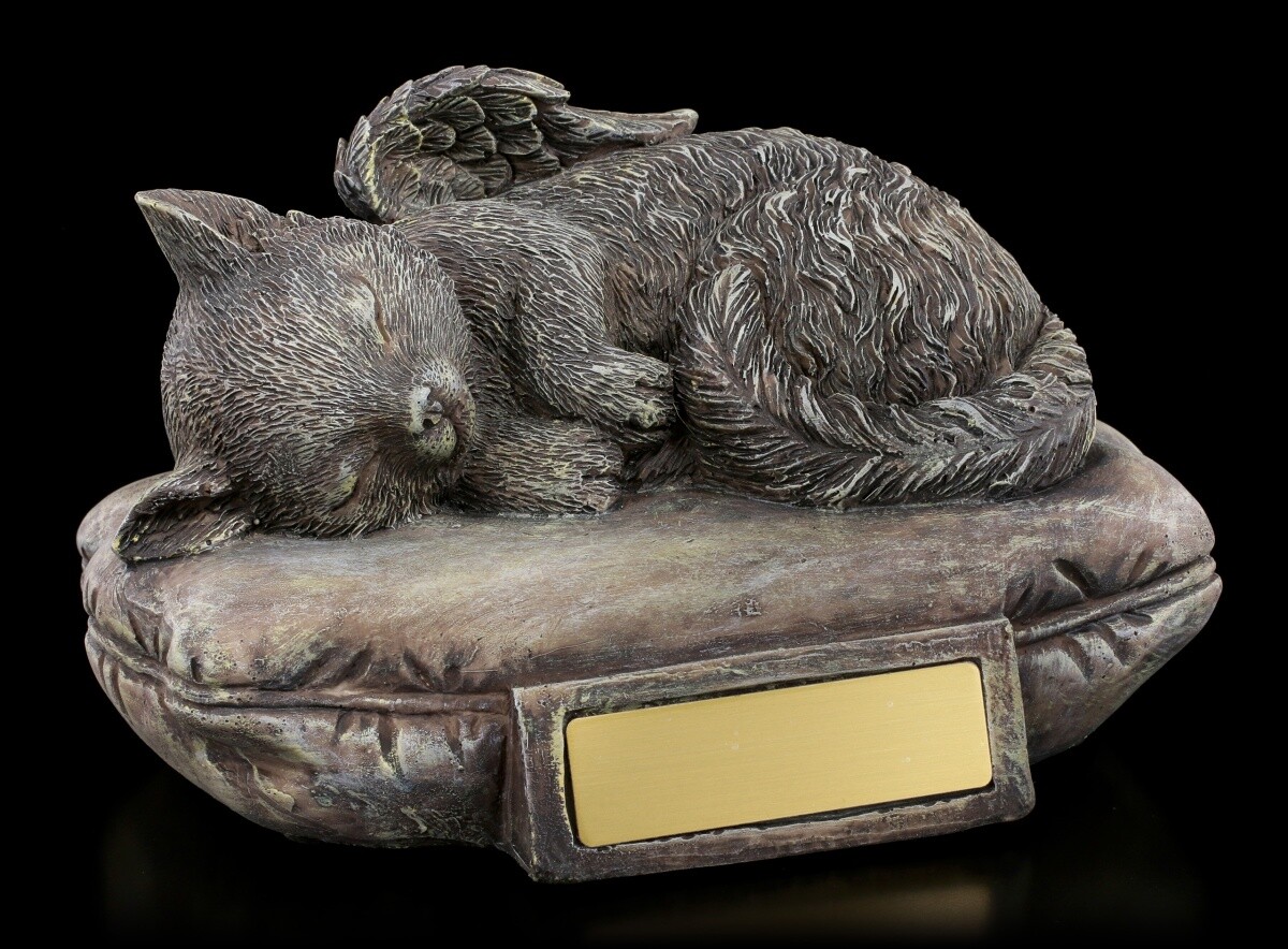 Pet Urn - Cat Angel With Engraving Plate In Stone Look - Cat Urn Approx. 750Ml